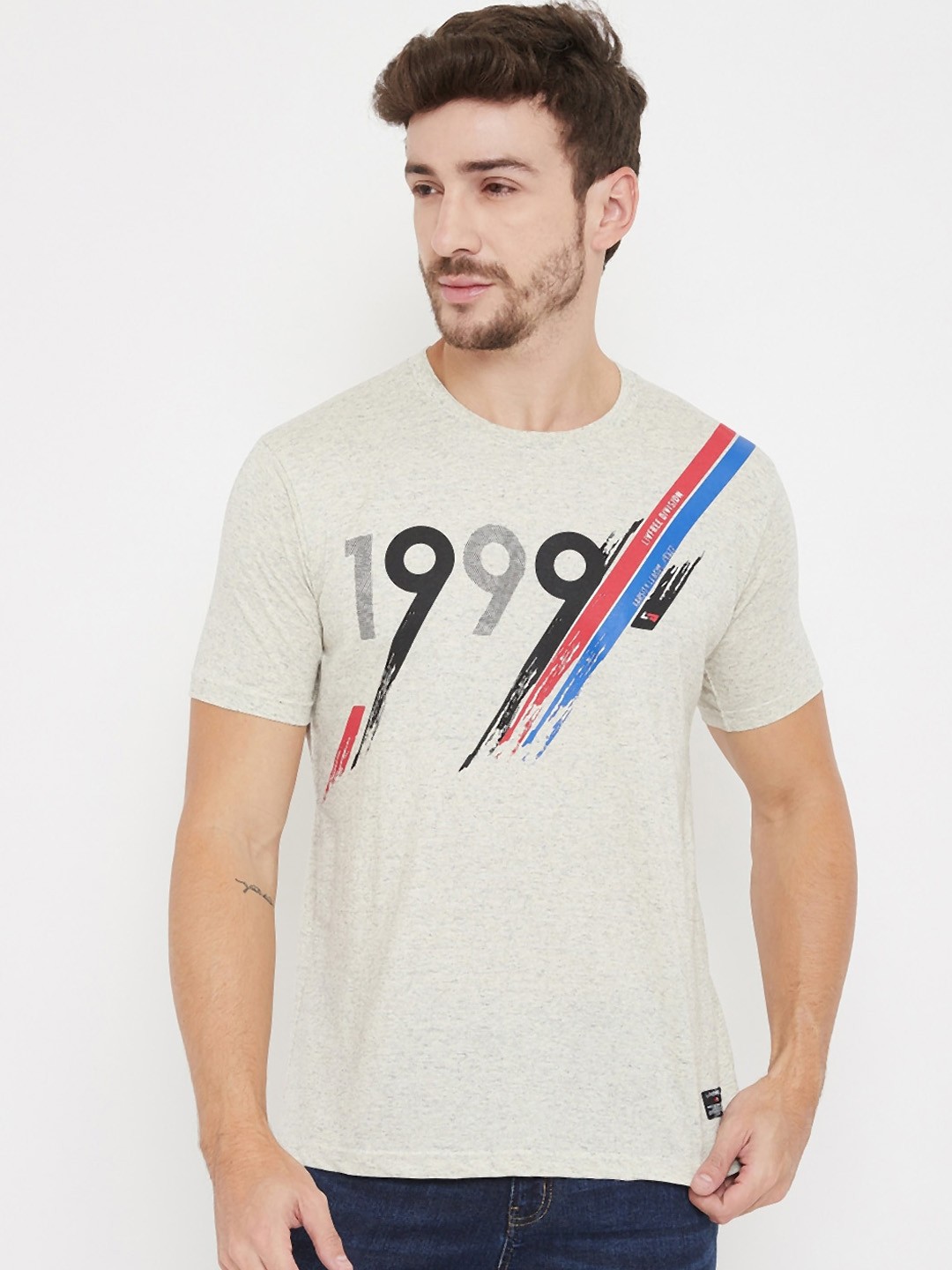 

NEVA Men Grey & Black Printed Round Neck T-shirt