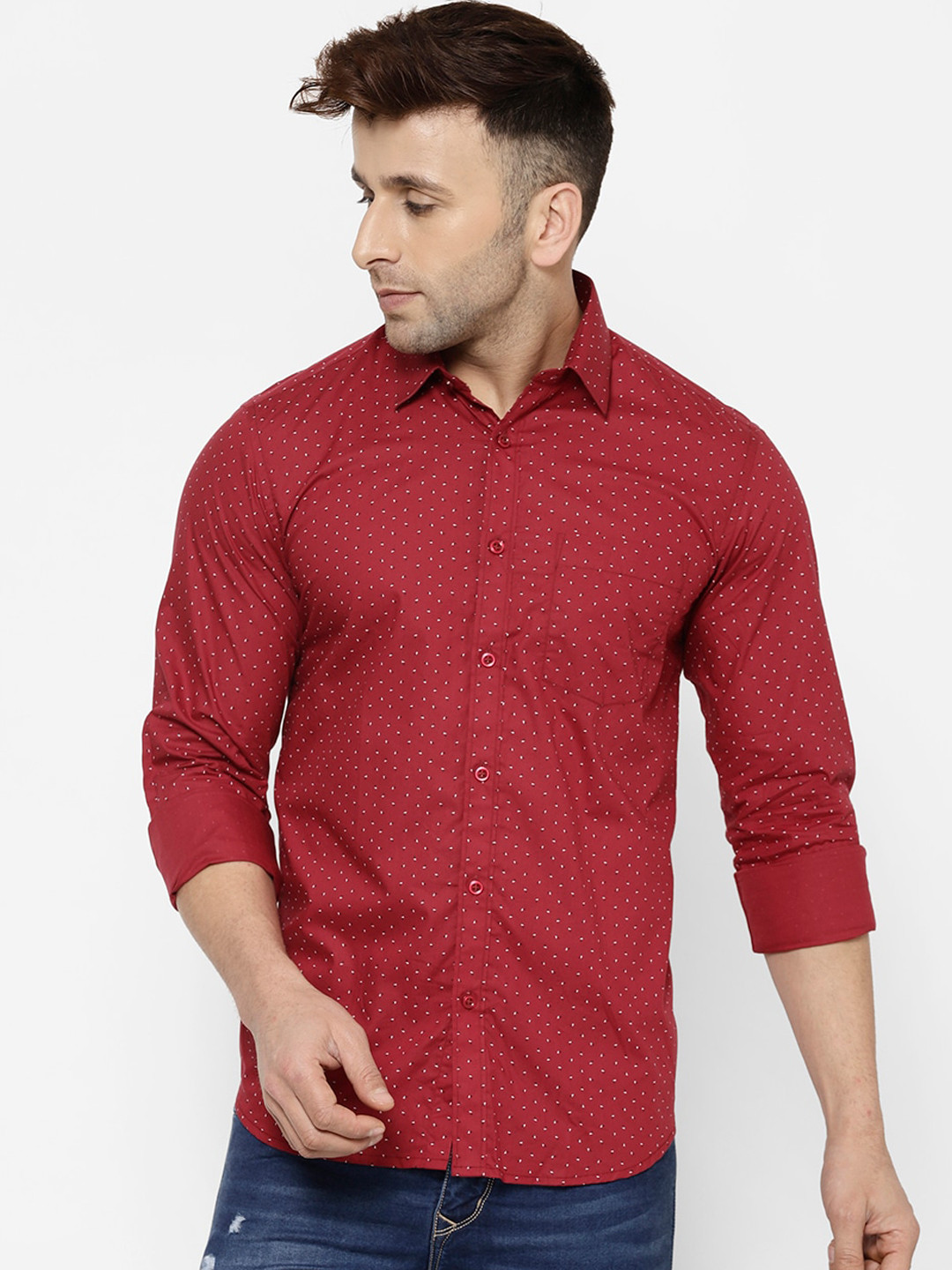 

cape canary Men Red Regular Fit Printed Casual Shirt
