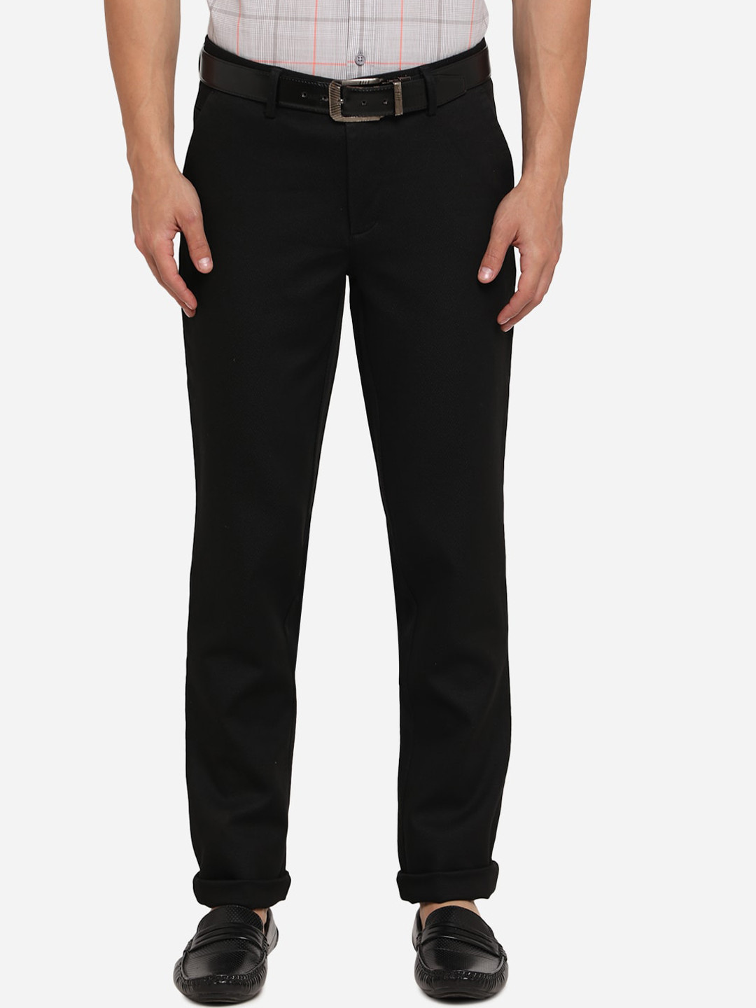 

JADE BLUE Men Black Skinny Fit Solid Cotton Regular Trousers