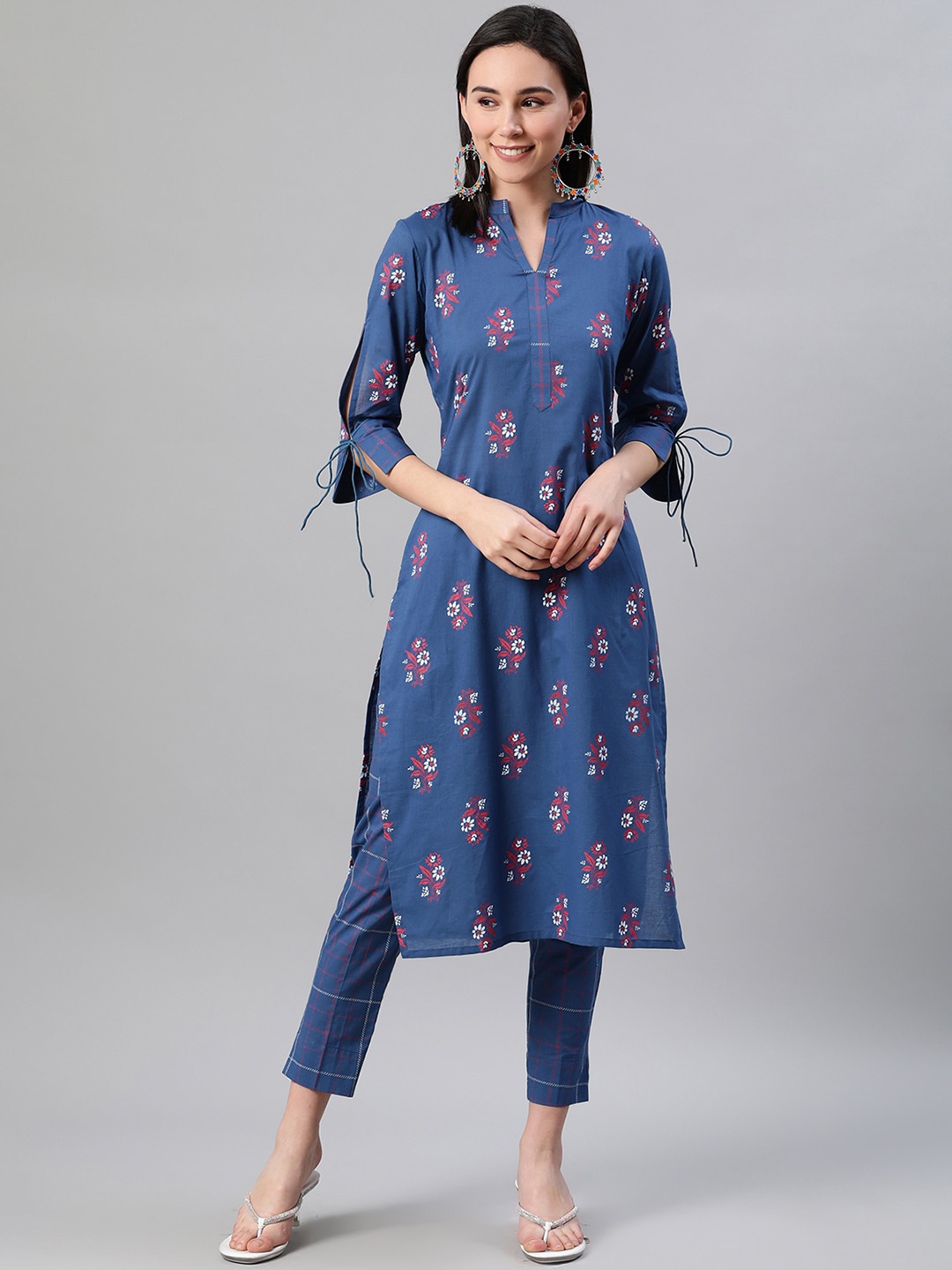 

ZIYAA Women Navy Blue Screen Print Kurta with Trousers