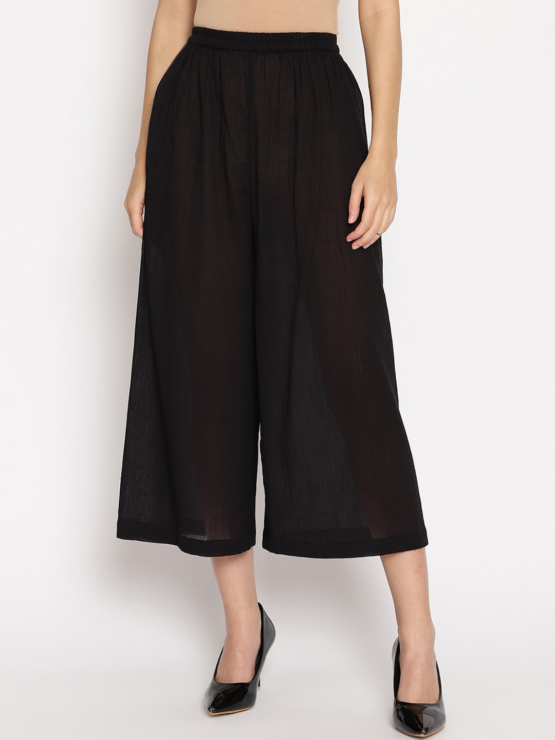 

trueBrowns Women Black Solid Straight Palazzos