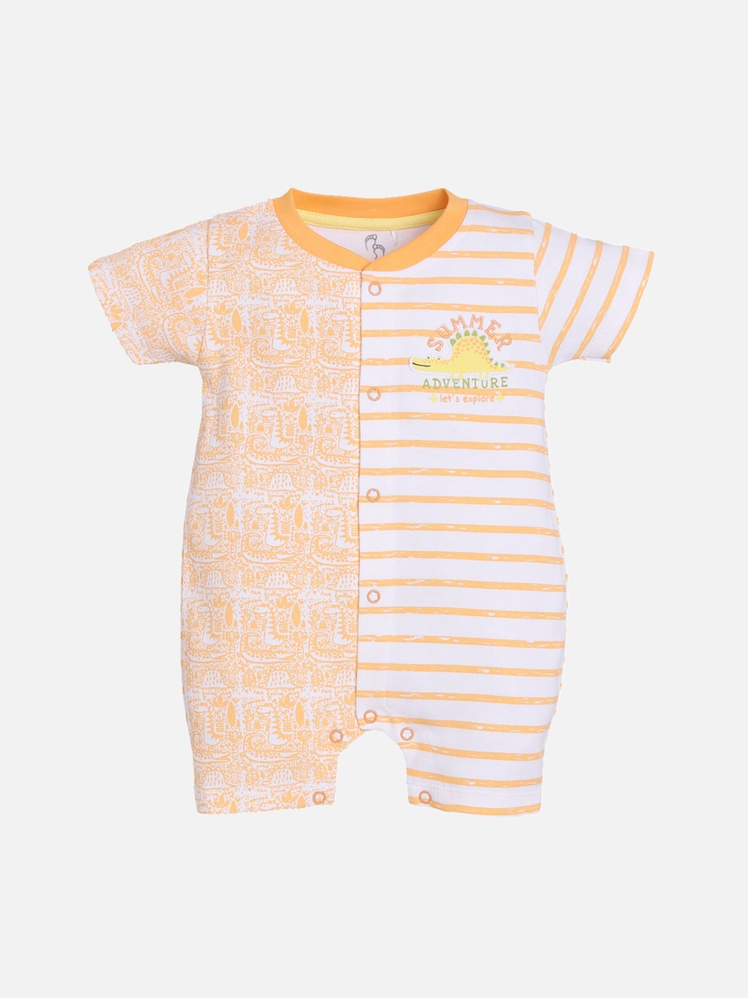 

BABY GO Infant Kids Orange & White Printed Romper