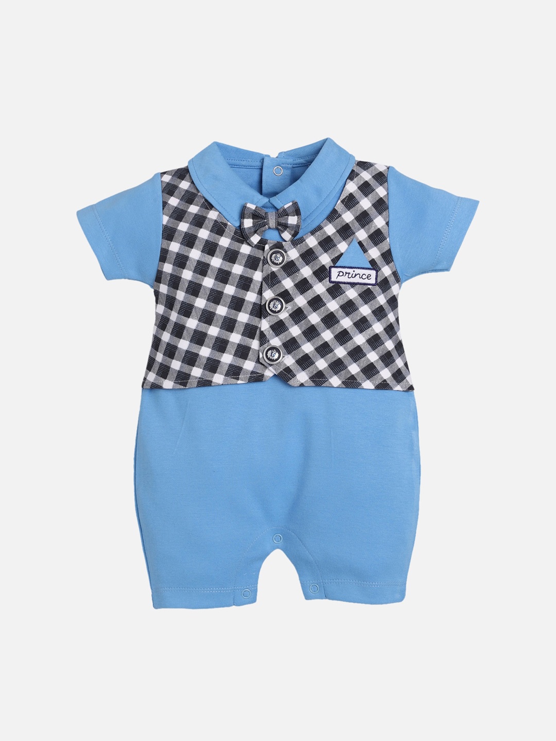 

BABY GO Infants Kids Blue & White Checked Cotton Romper