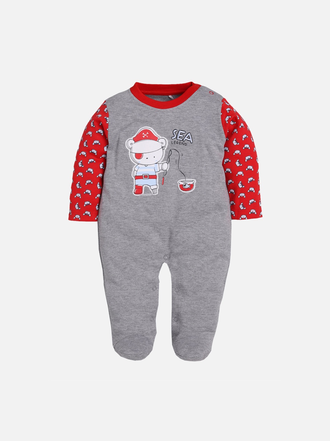 

BABY GO Red Cotton Printed Regular Fit Rompers, Multi