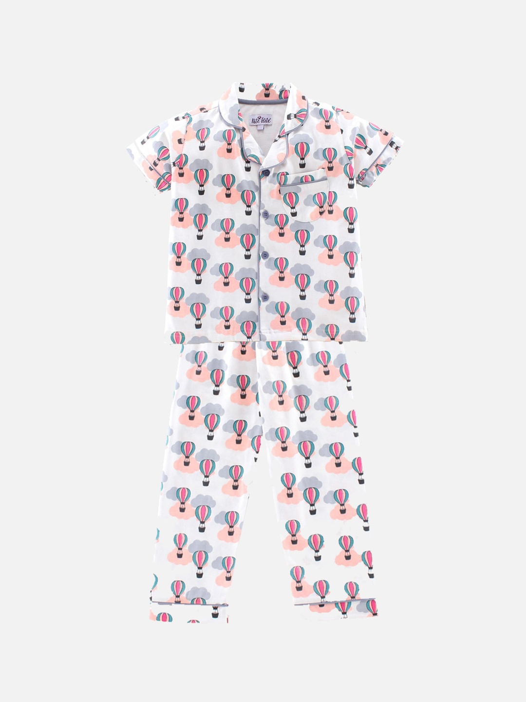 

Nite Flite Kids White & Pink Printed Night suit