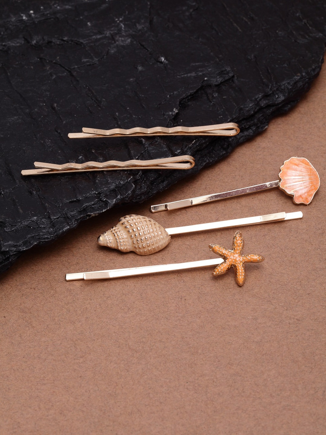 

Ferosh Gold-Toned & Beige Set of 5 Embellished Bobby Pins