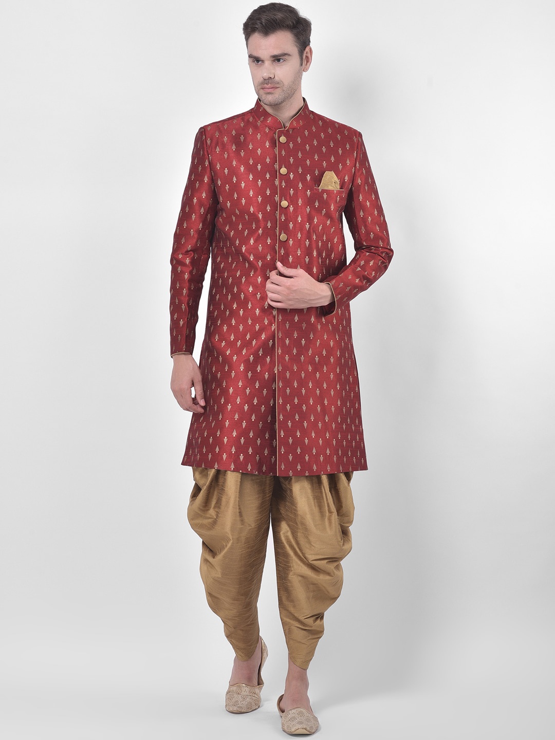 

DEYANN Men Red & Brown Sherwani Patiala Set