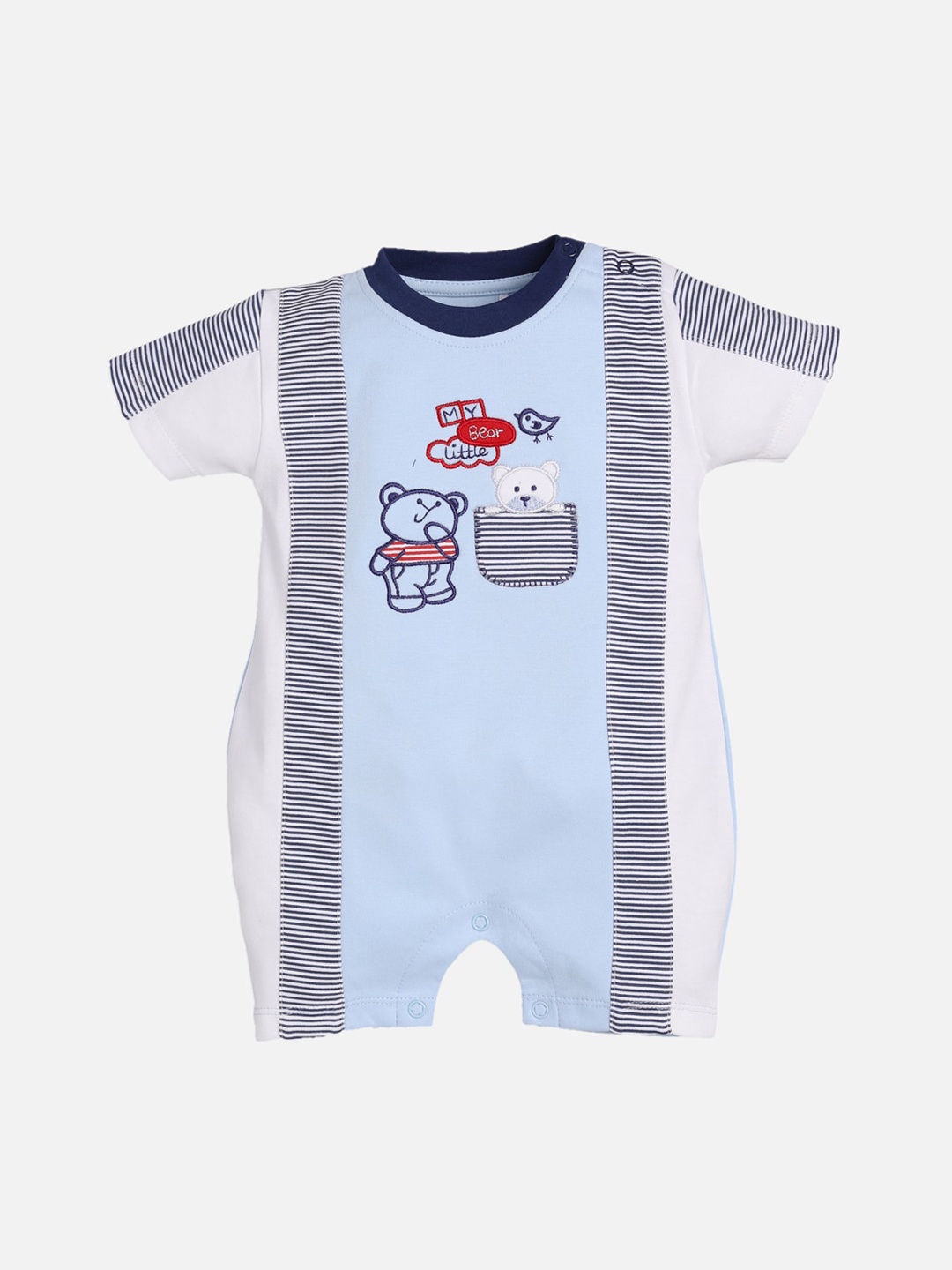 

BABY GO Infant Kids White & Blue Colorblocked Cotton Romper