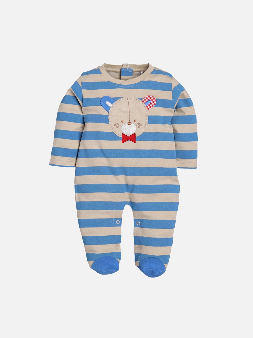 

Baby Go Kids Beige & Blue Striped Cotton Rompers