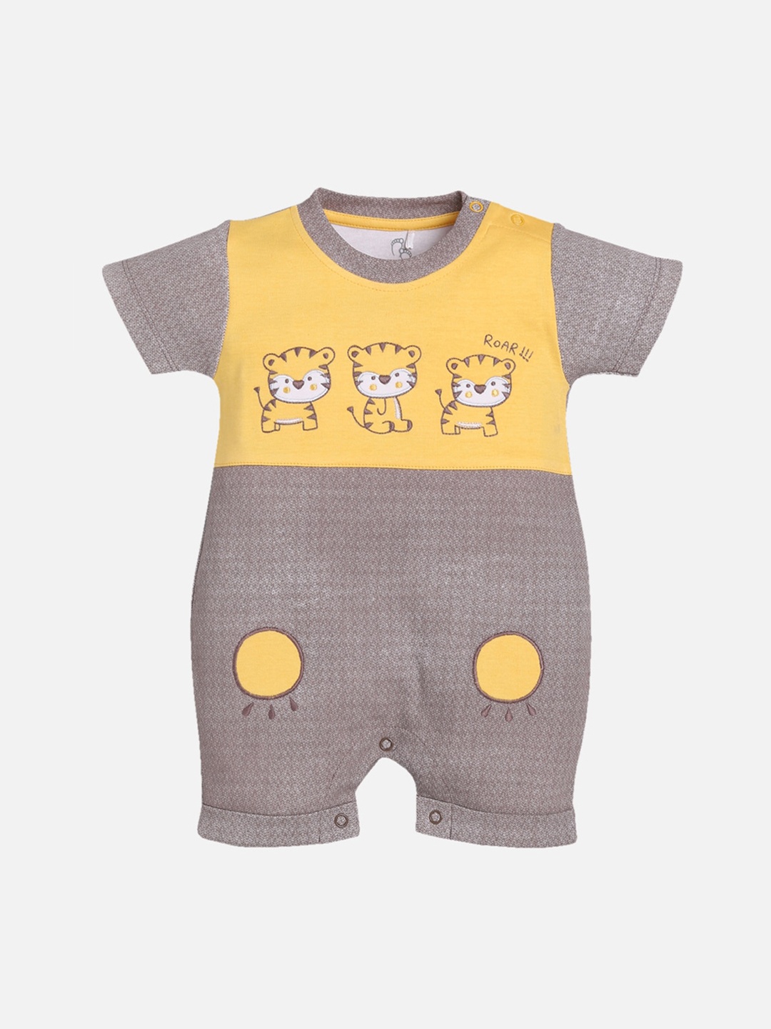 

BABY GO Infants Kids Brown & Yellow Self-design Romper
