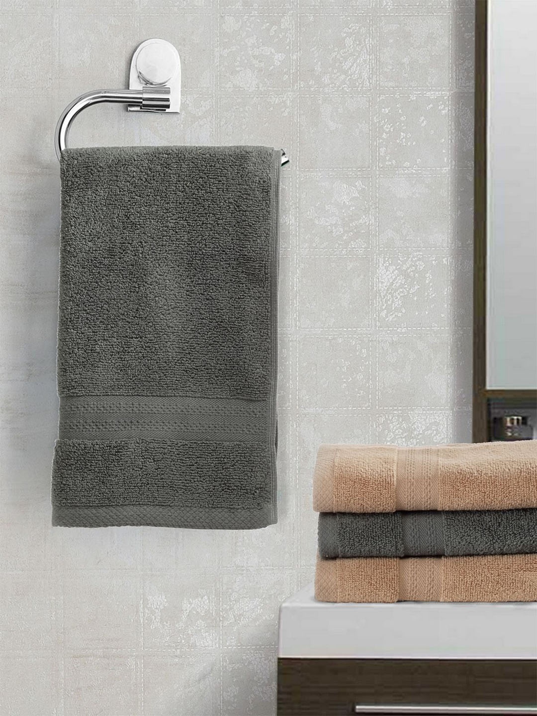 

BIANCA Unisex Pack Of 4 Solid 100% Cotton Hand Towel, Beige