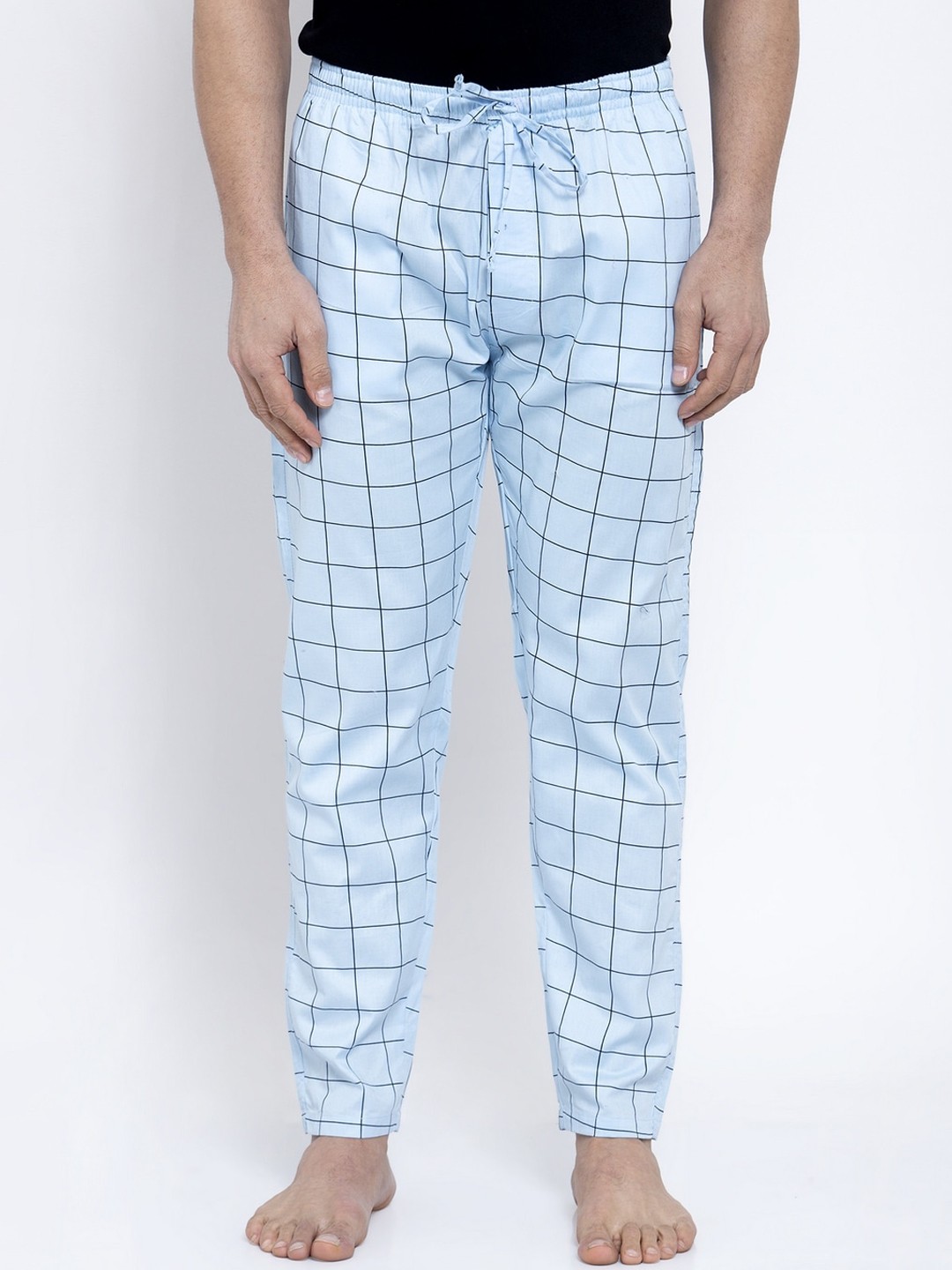 

JAINISH Men Turquoise Blue & Black Checked Lounge Pants