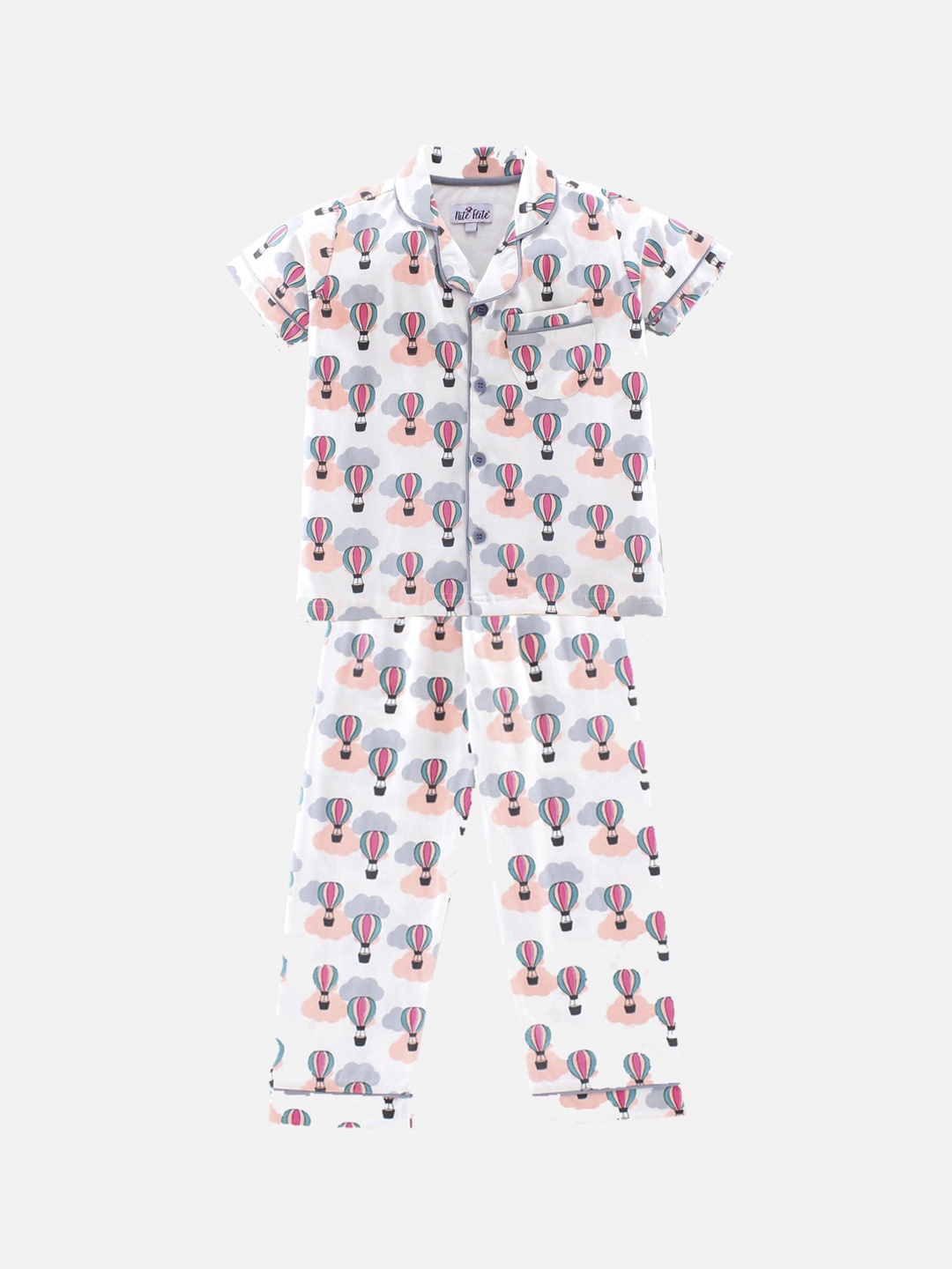 

Nite Flite Kids White & Pink Printed Night suit