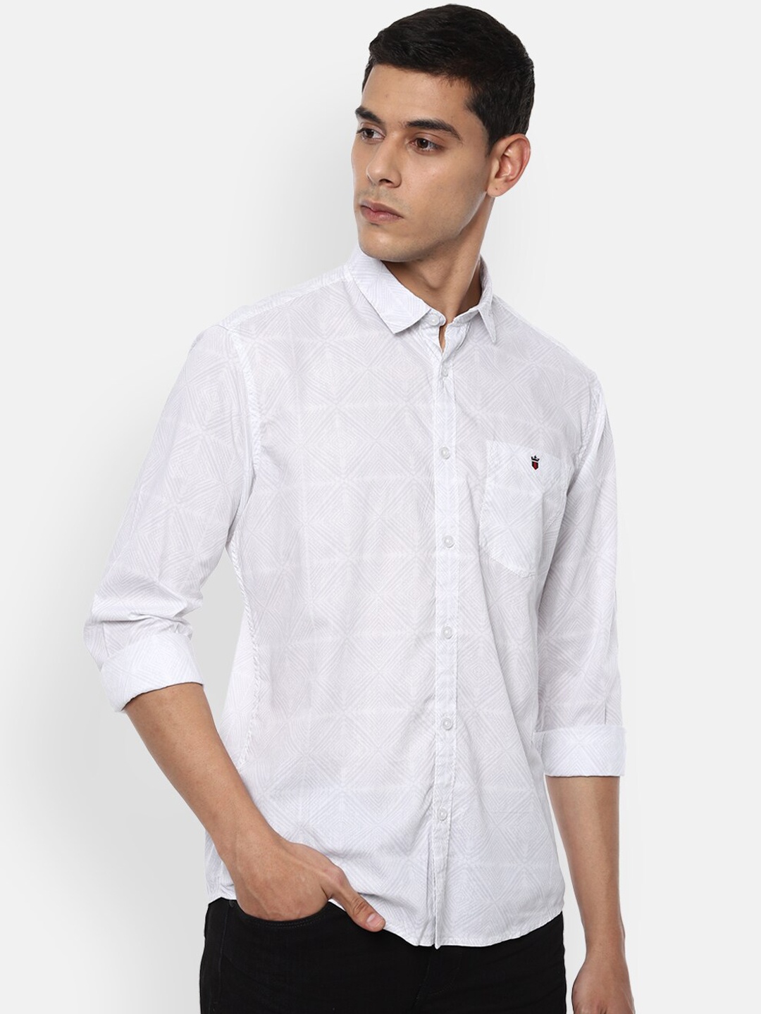 Louis Philippe Jeans Men White & Grey Slim Fit Checked Casual Shirt