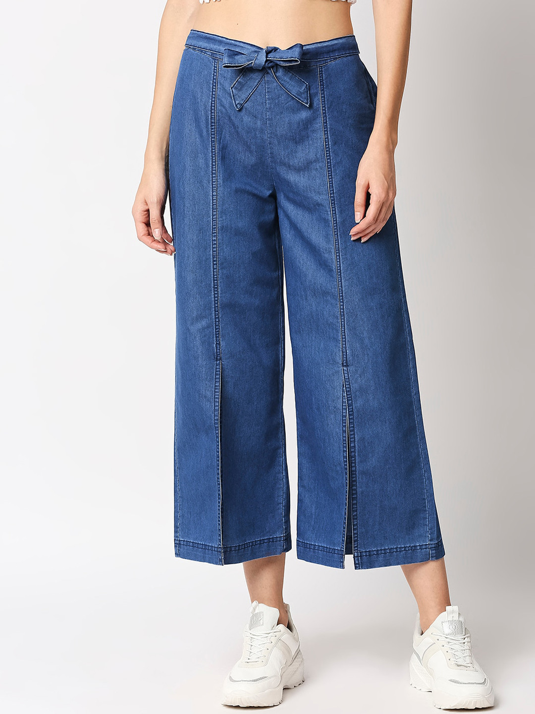 

High Star Women Blue Solid Wide Leg Palazzos