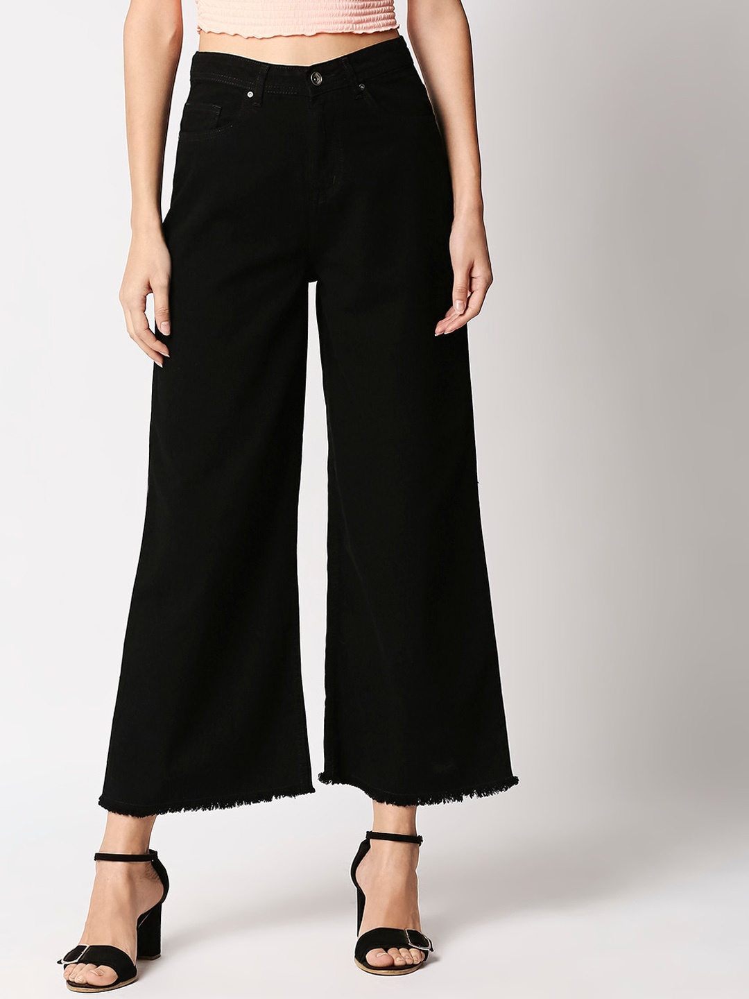 

High Star Women Black Wide Leg High-Rise Clean Look Jeans
