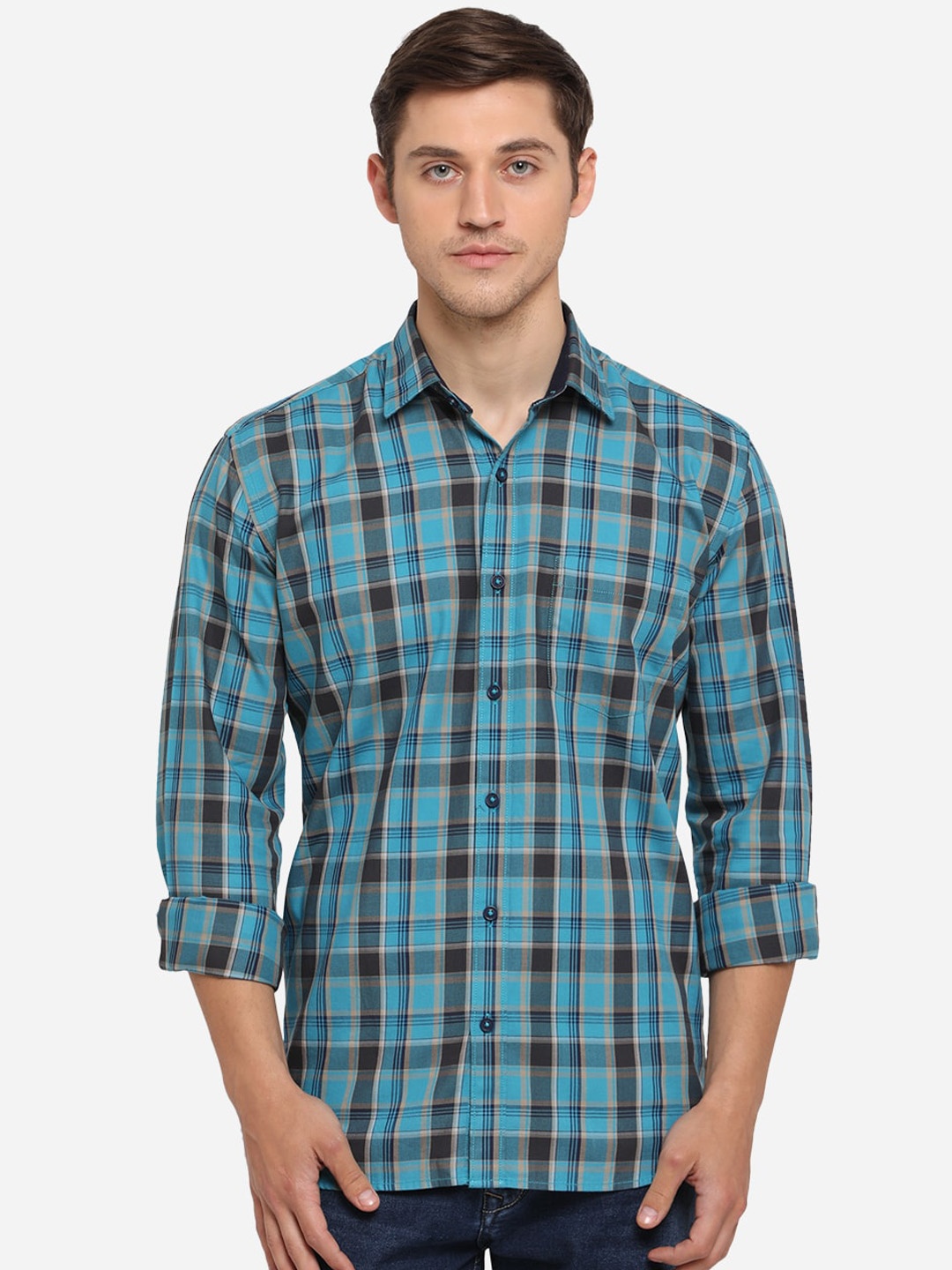 

JADE BLUE Men Blue Slim Fit Checked Casual Shirt