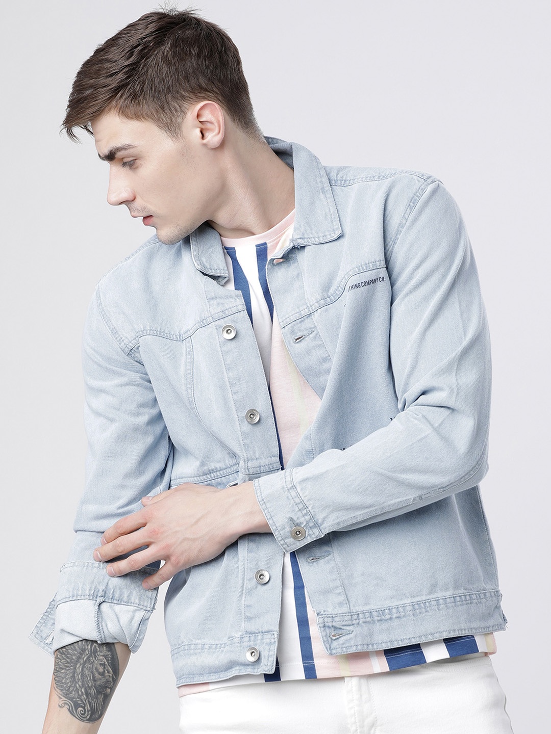 

LOCOMOTIVE Men Blue Solid Denim Jacket