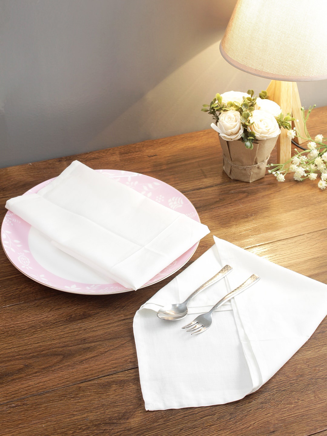 

Rajasthan Decor Set Of 6 White Solid Table Napkins
