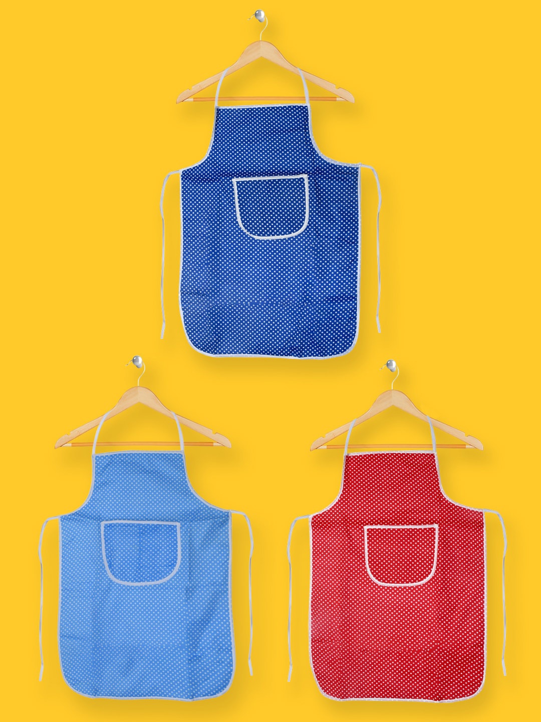 

Kuber Industries Unisex Pack Of 3 Red & Blue Polka Dots Printed Waterproof Kitchen Aprons, Navy blue