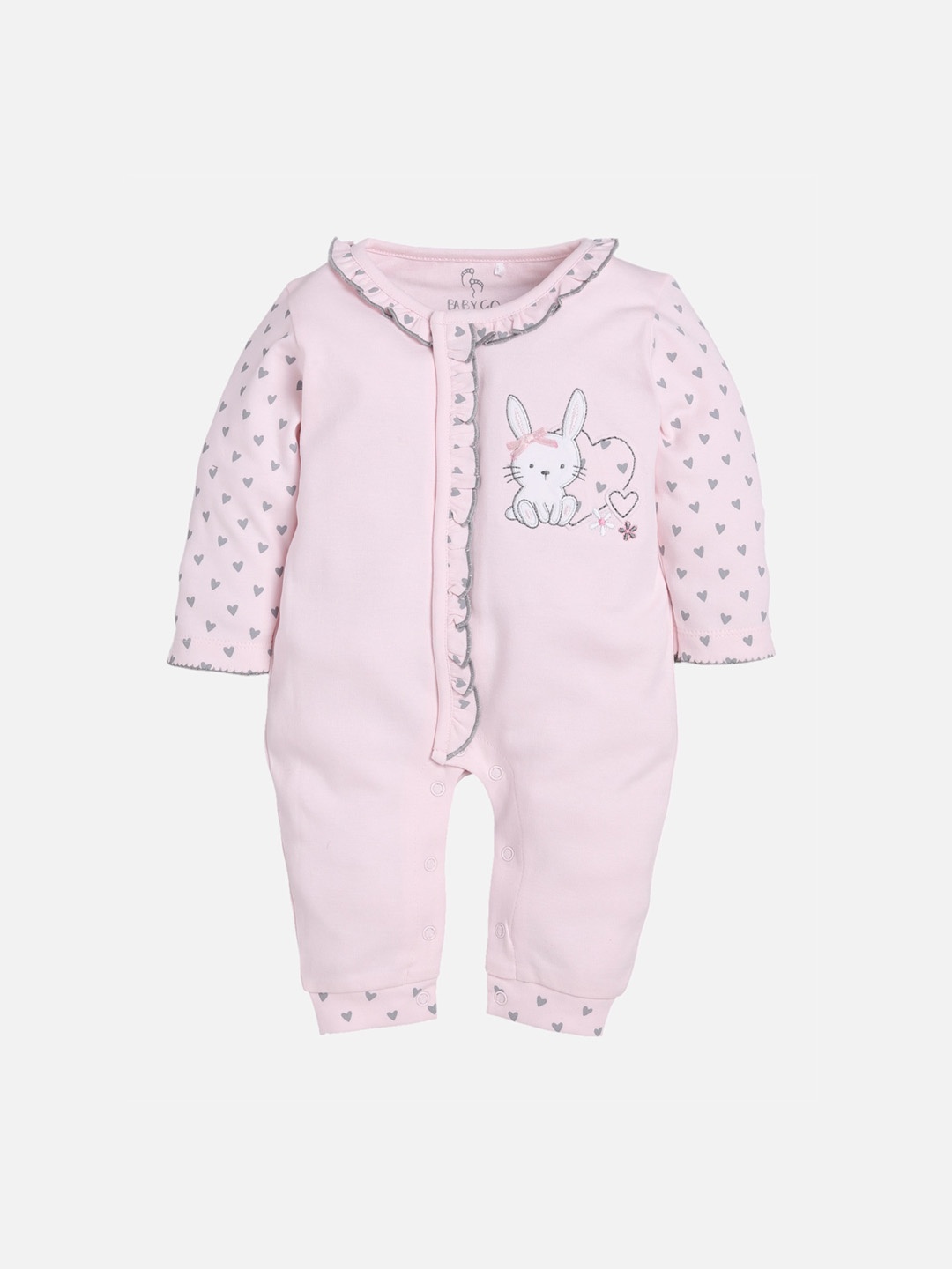 

BABY GO Infants Kids Pink & Grey Printed Romper