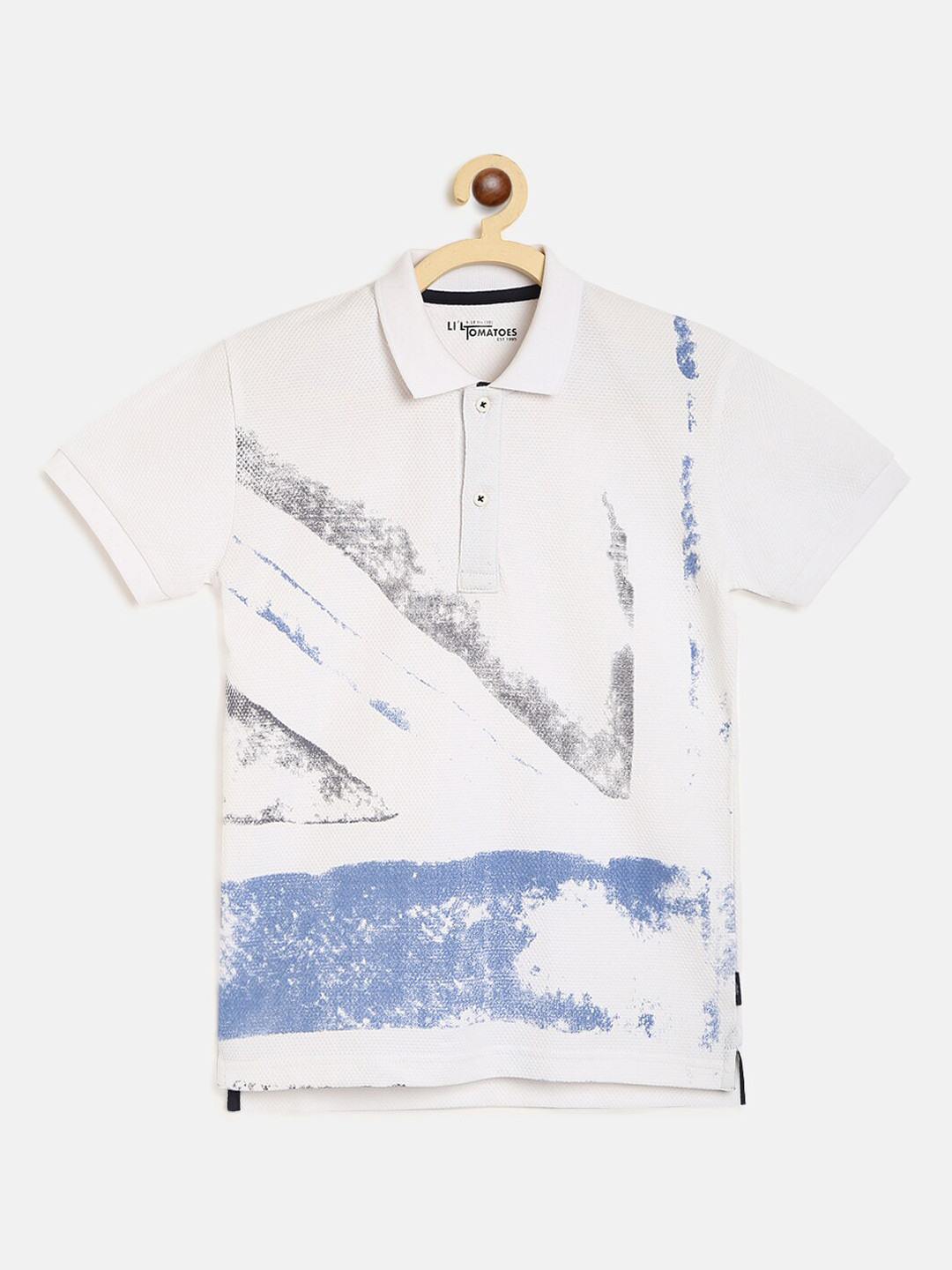 

Lil Tomatoes Boys White Printed Polo Collar Pure Cotton T-shirt