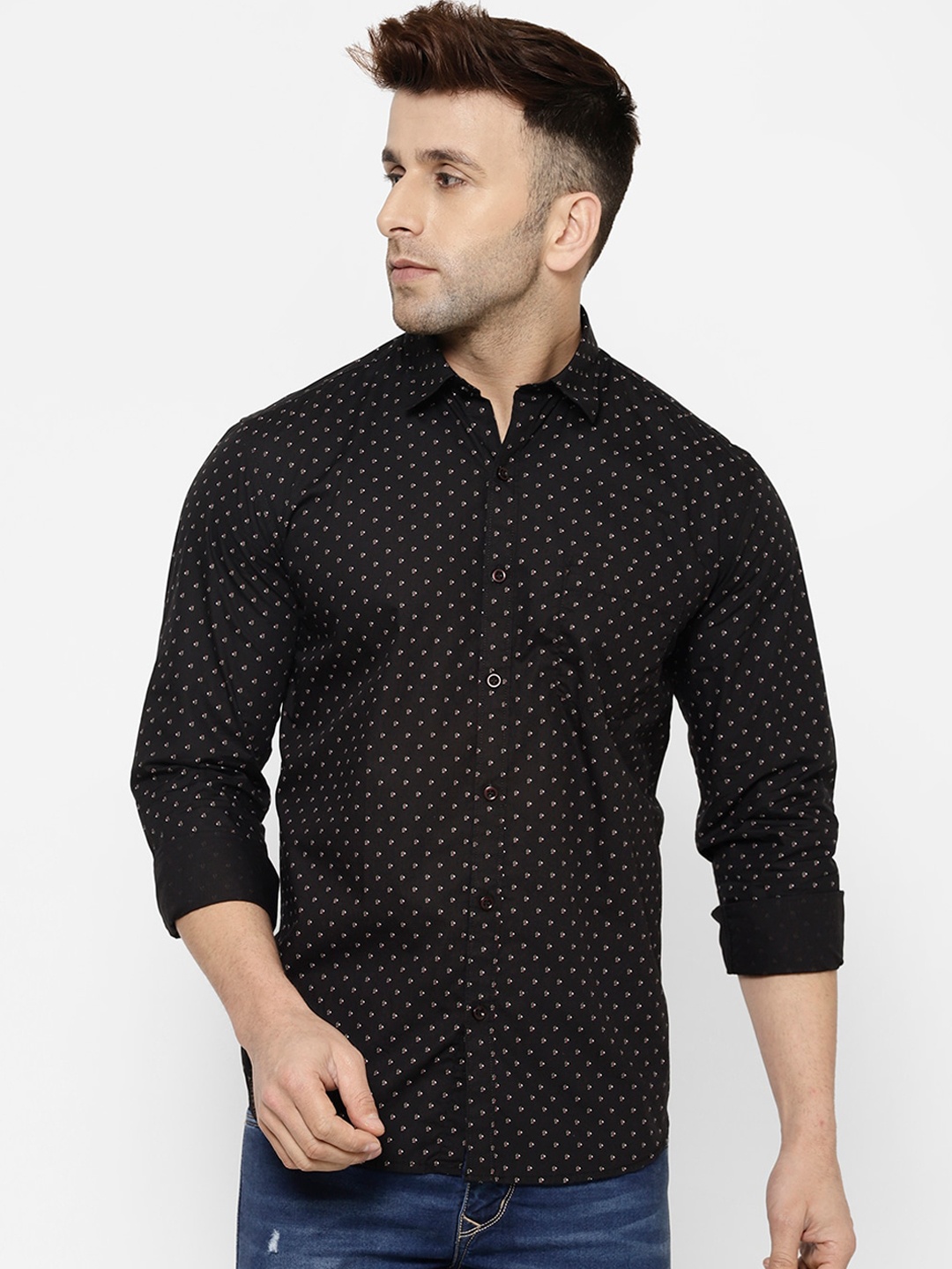 

cape canary Men Black Regular Fit Printed Casual Shirt