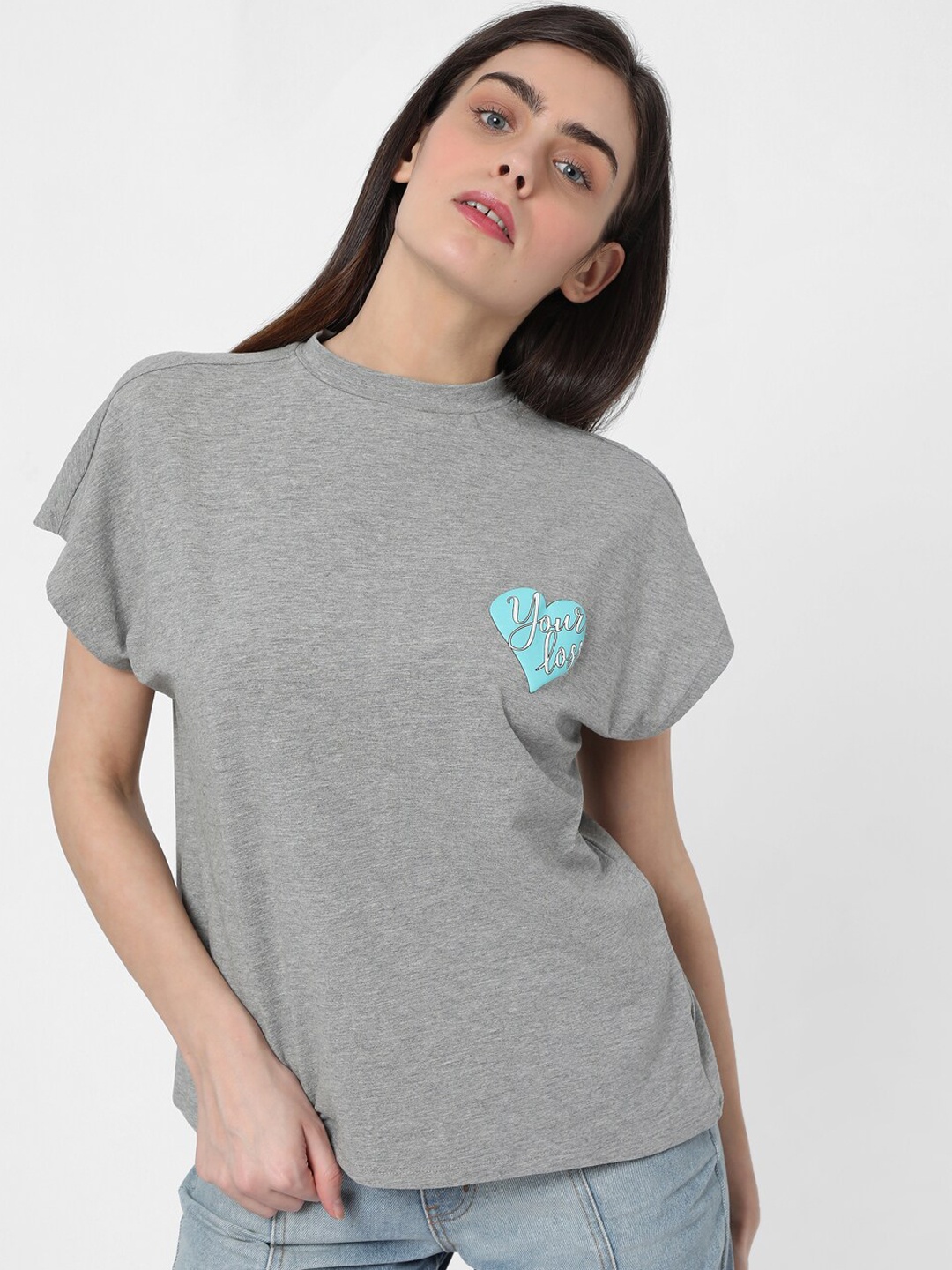 

Vero Moda Women Grey Solid Round Neck Tshirt