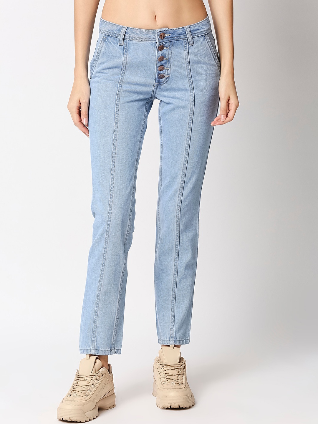 

High Star Women Blue Relaxed Fit Mid-Rise Low Distress Jeans