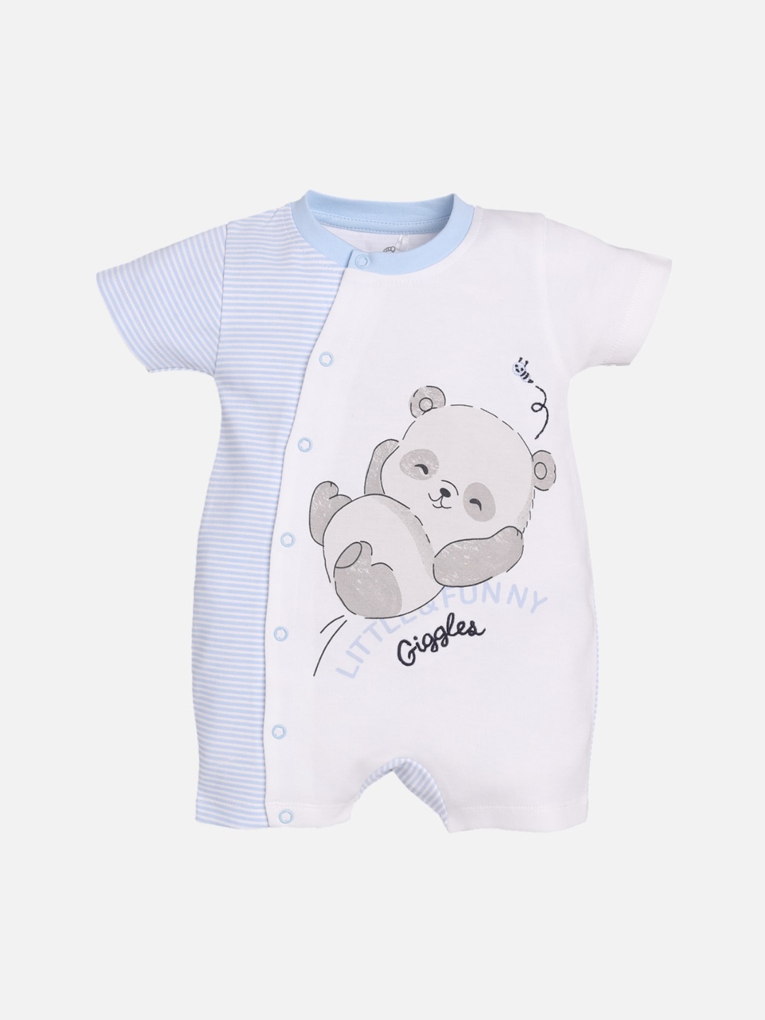 

BABY GO Infant Kids White & Blue Printed Romper