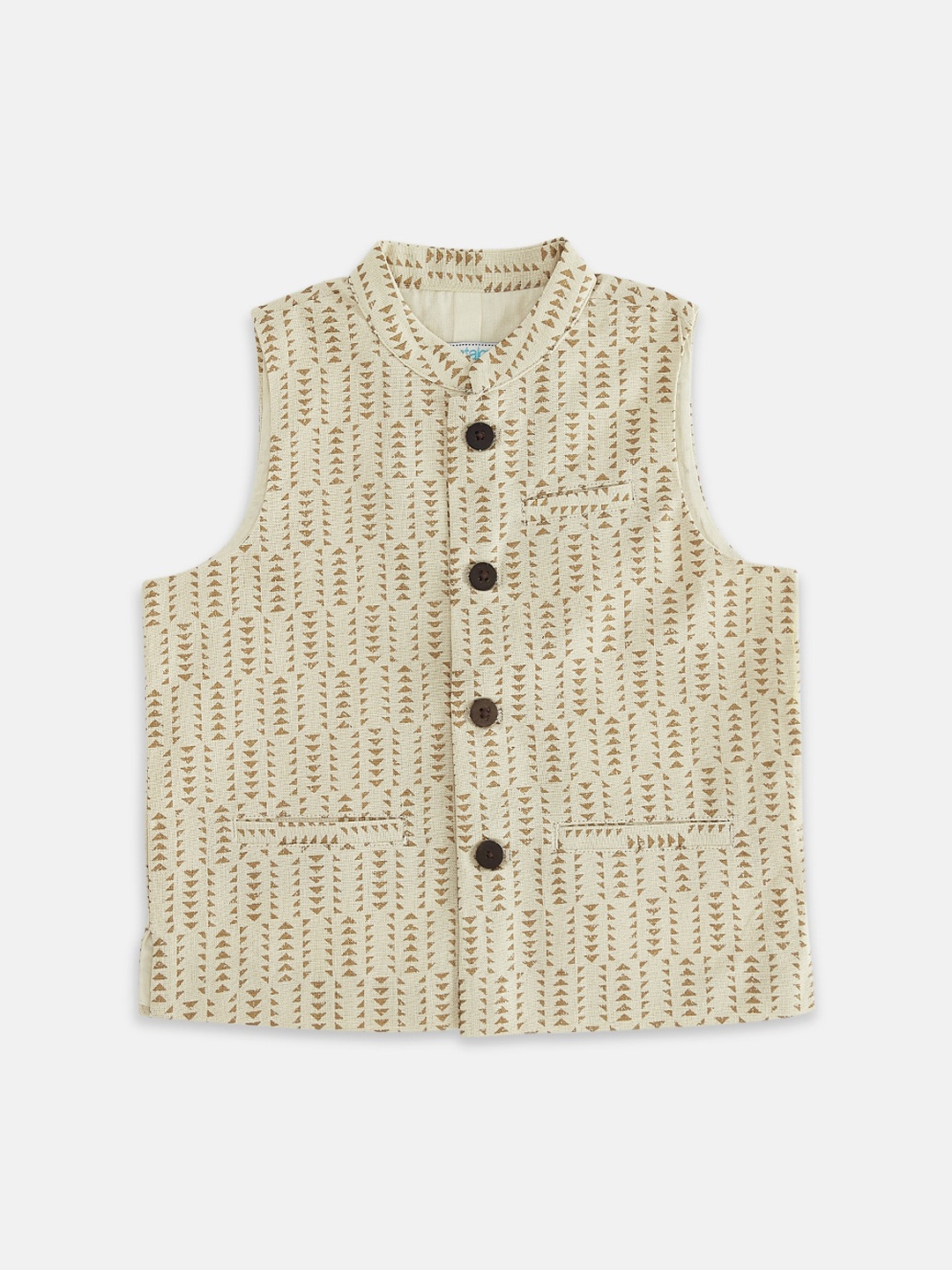 

indus route by Pantaloons Boys Off-White & Beige Printed Cotton Waistcoat