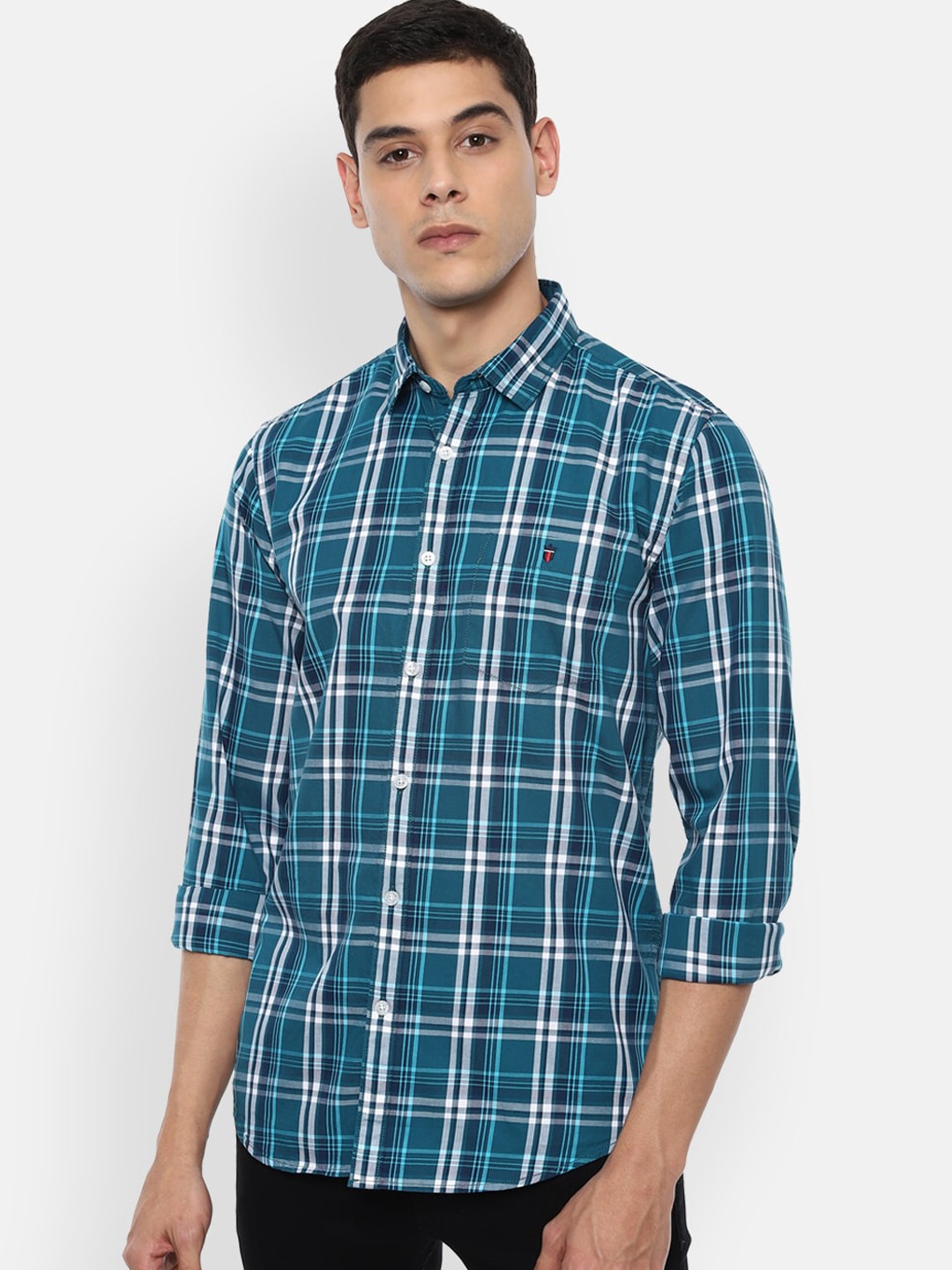 

Louis Philippe Jeans Men Blue Slim Fit Checked Casual Shirt