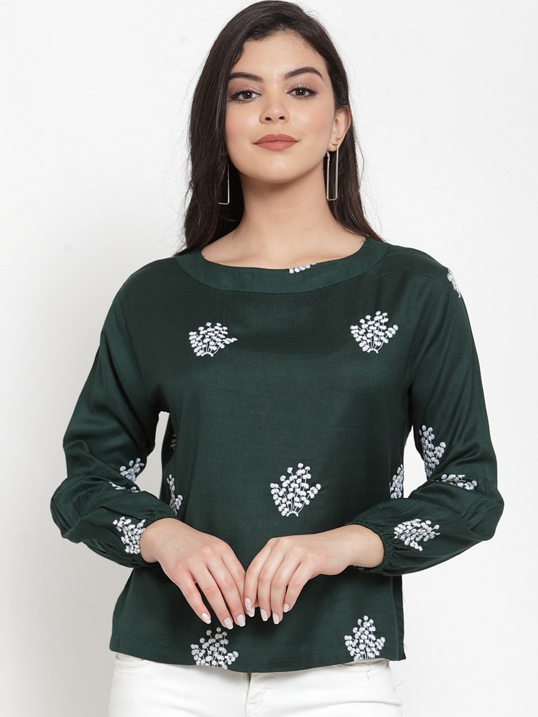 

Miaz Lifestyle Green Printed Regular Top