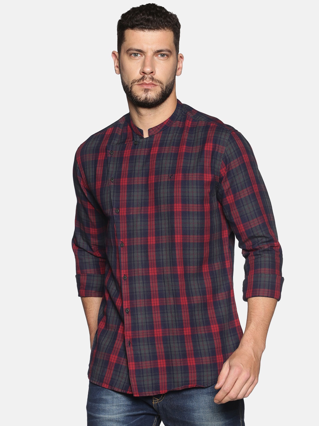 

SHOWOFF Men Green & Red Slim Fit Checked Casual Shirt