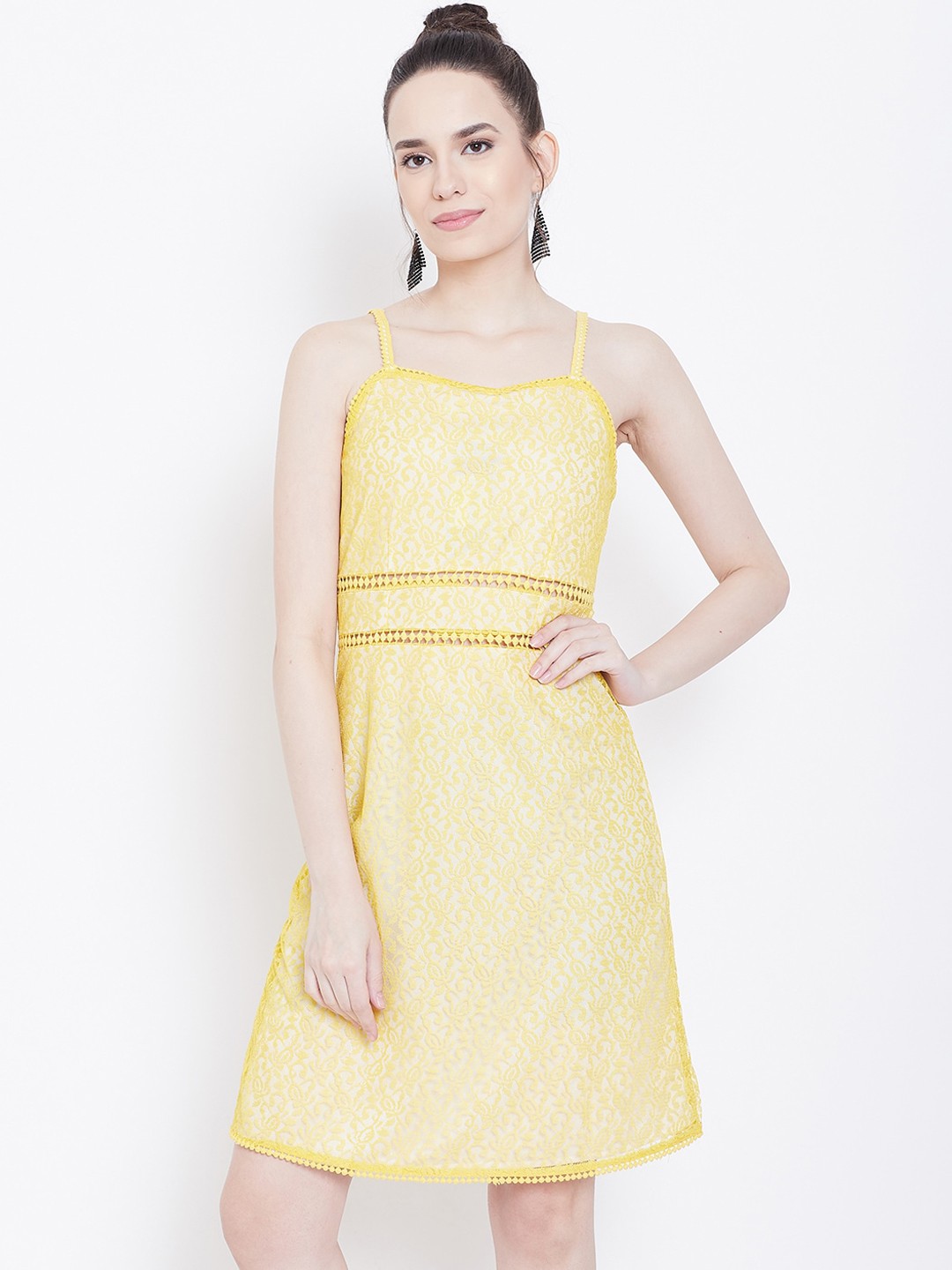 

DODO & MOA Women Yellow Self Design Fit and Flare Dress