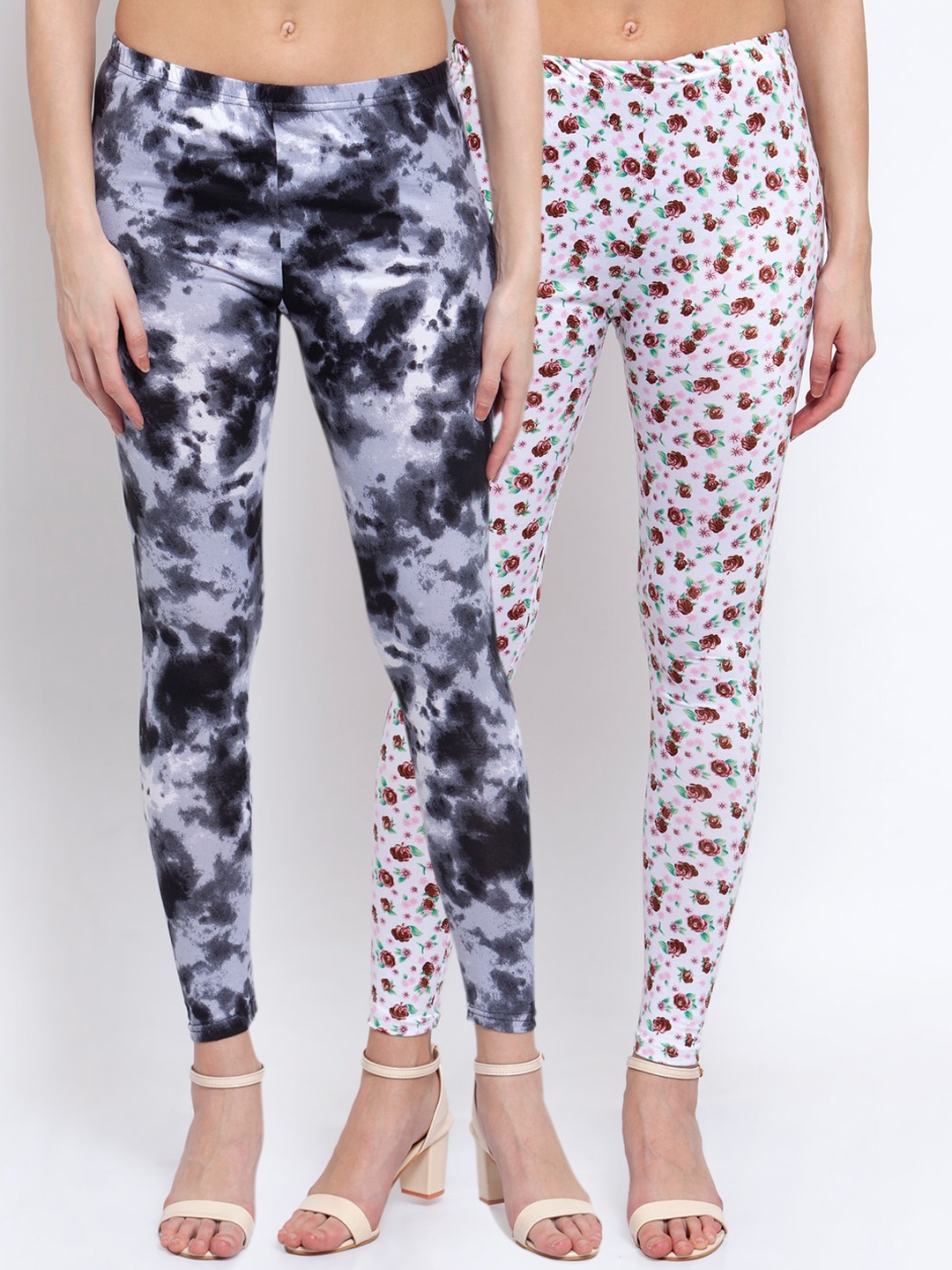 

KLOTTHE Women Pack Of 2 Printed Ankle-Length Leggings, Grey