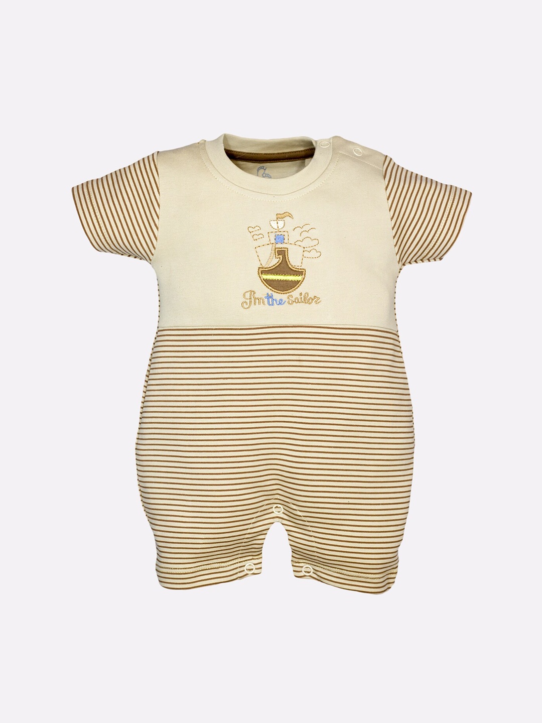 BABY GO Infants Kids Brown & Cream-Coloured Striped Romper