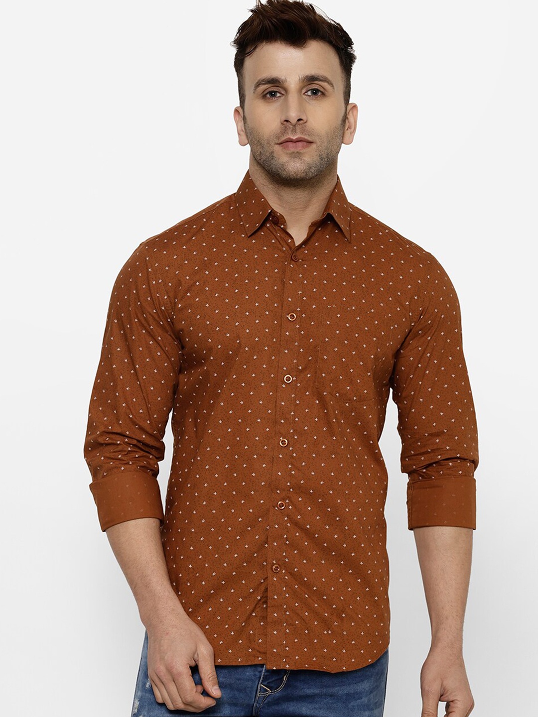 

cape canary Men Brown Regular Fit Printed Casual Shirt