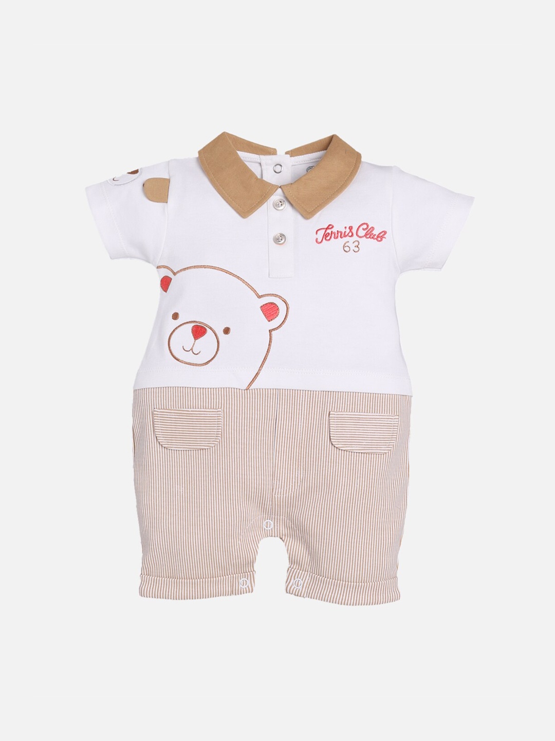 

Baby Go Infant Kids White & Beige Embroidered Romper