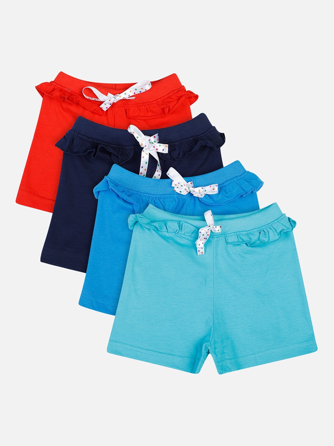 

Bodycare First Girls Pack Of 4 Multicoloured Solid Slim Fit Regular Shorts, Multi
