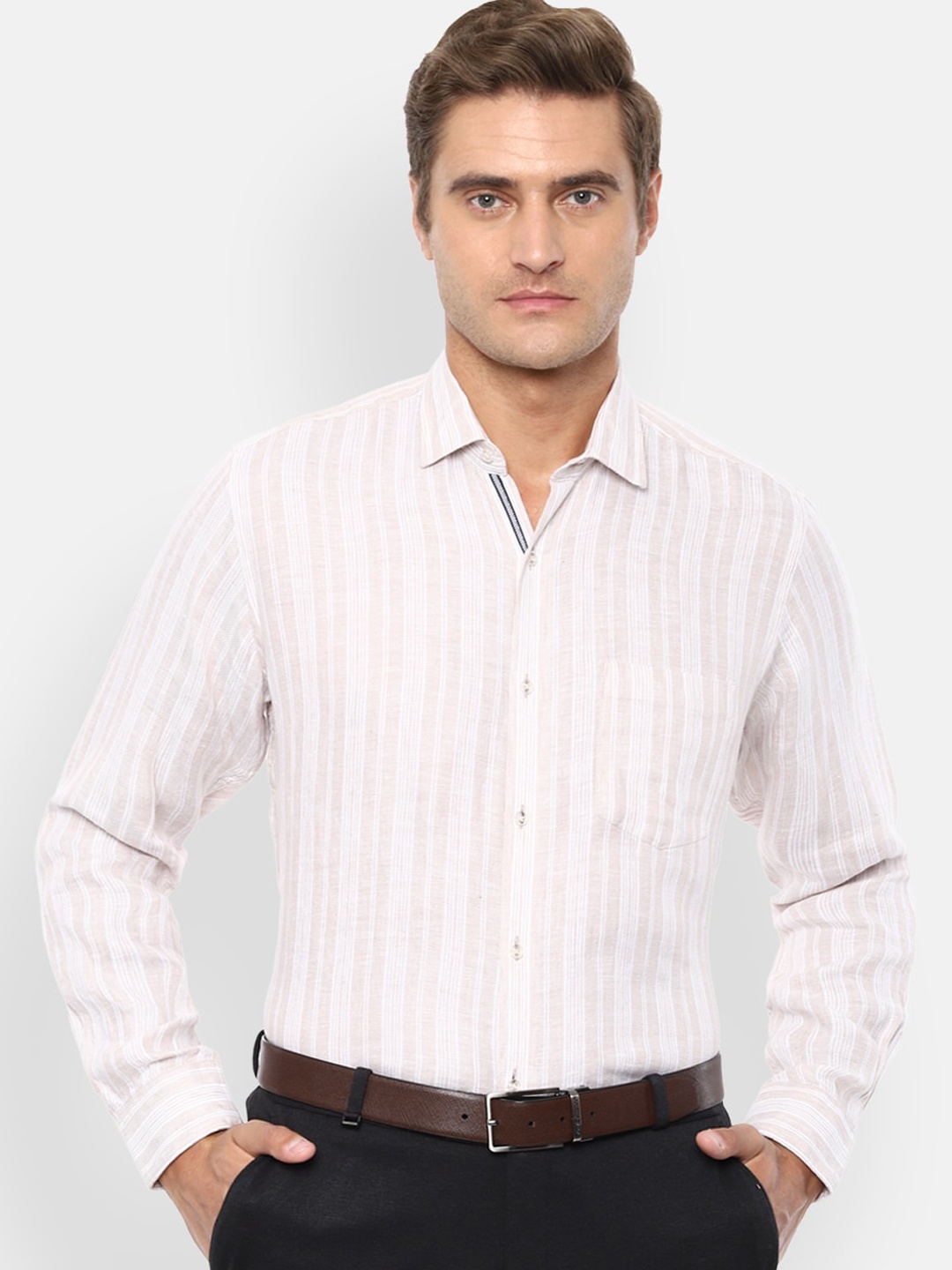 

Van Heusen Men Beige & White Regular Fit Striped Formal Shirt