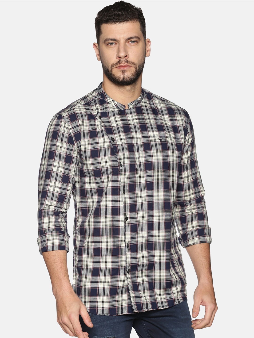 

SHOWOFF Men Beige Slim Fit Checked Casual Shirt