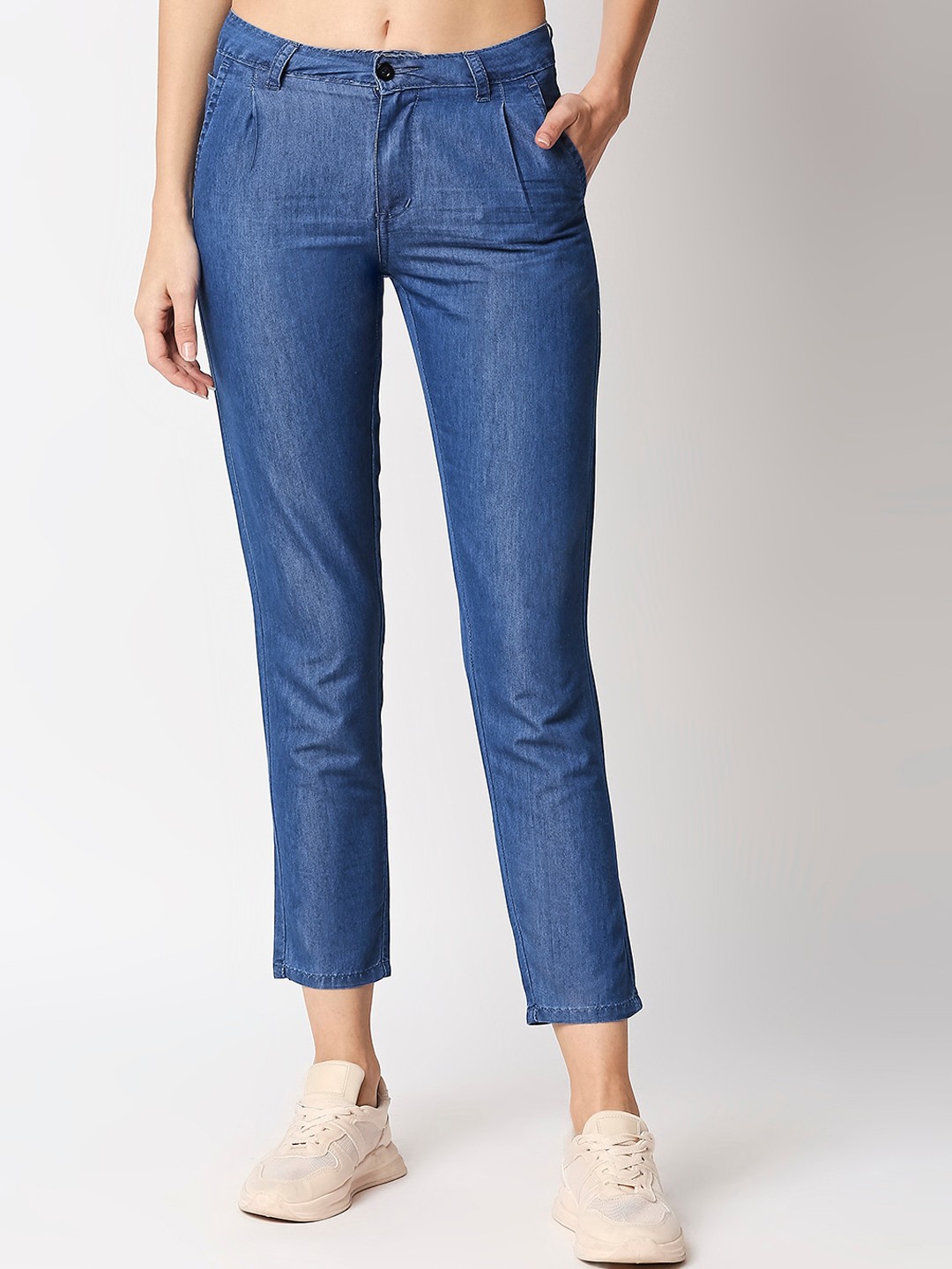 

High Star Women Blue Slim Fit Solid Regular Trousers