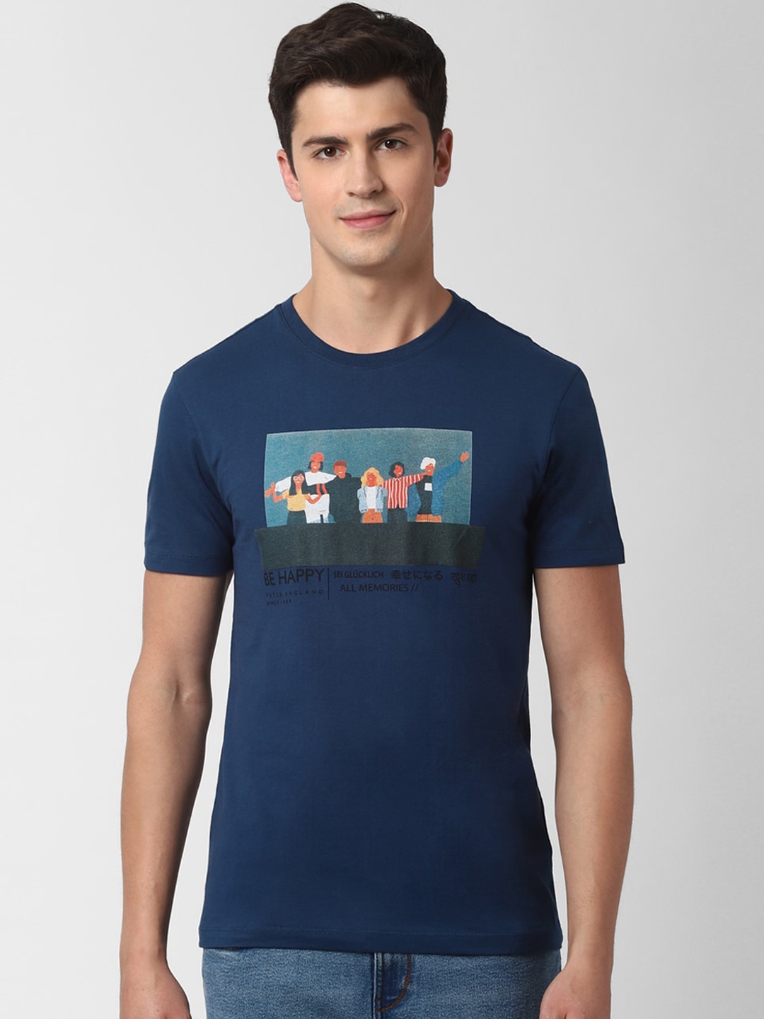 

Peter England Casuals Men Navy Blue Printed Round Neck T-shirt