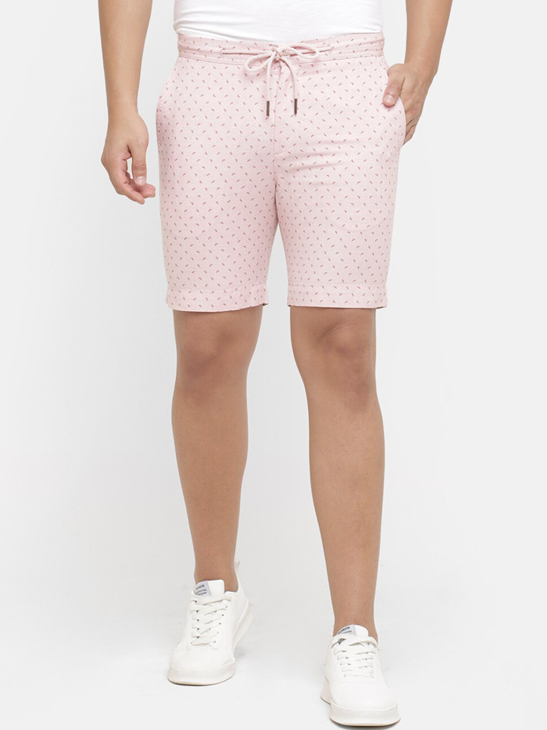 

Linen Club Men Pink Printed Slim Fit Pure Linen Regular Shorts