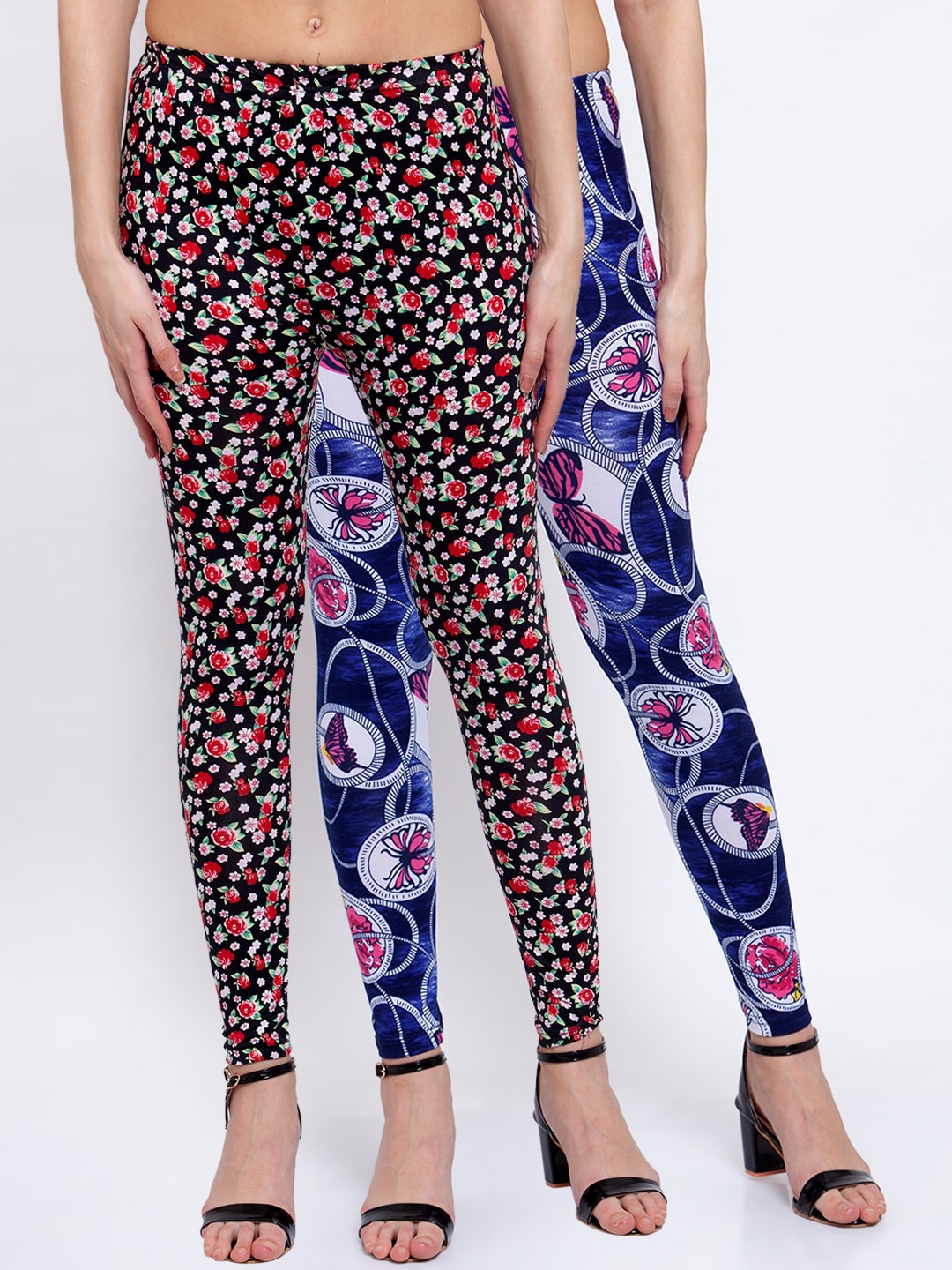 

KLOTTHE Women Pack Of 2 Printed Ankle-Length Leggings, Blue