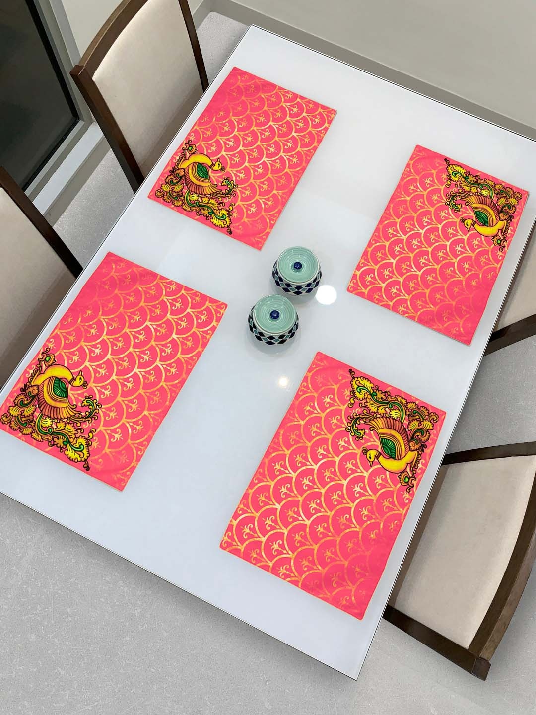 

HomeStorie Set Of 4 Pink & Yellow HD Digital Printed Table Placemats