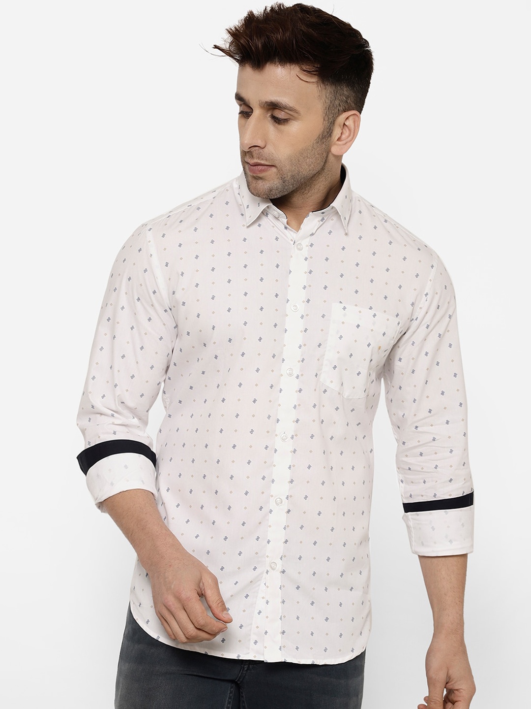 

cape canary Men White Regular Fit Printed Casual Shirt