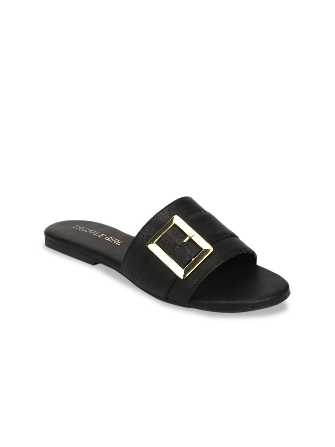 

Truffle Collection Women Black Embellished PU Open Toe Flats
