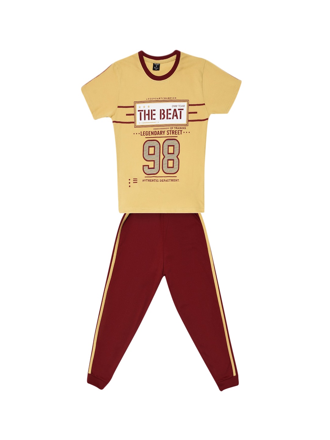 

Todd N Teen Boys Yellow & Maroon Printed T-shirt with Trousers